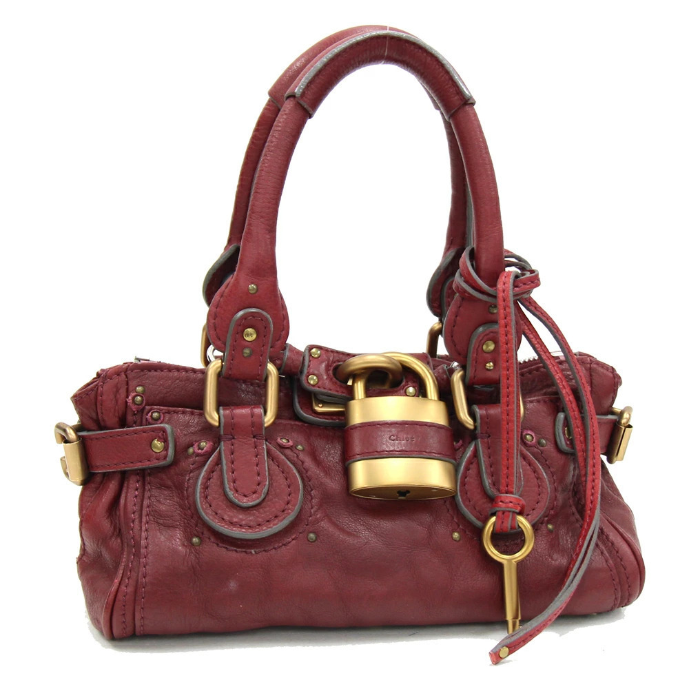 Chloe Paddington Handbag Bordeaux Purple Red Leather Key Padlock Cadena